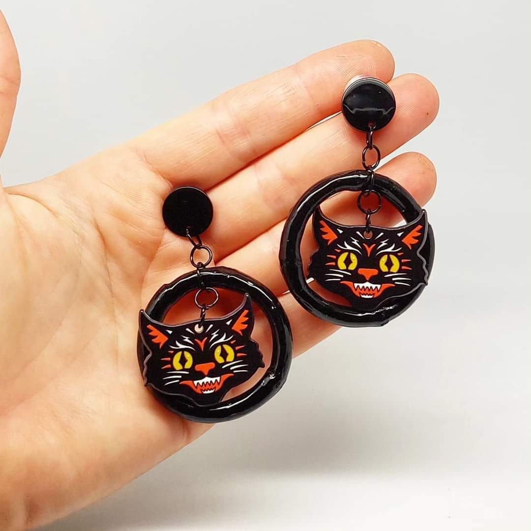 Stilgiganten Kustom Ohrstecker "Crazy Oldschool Cat"