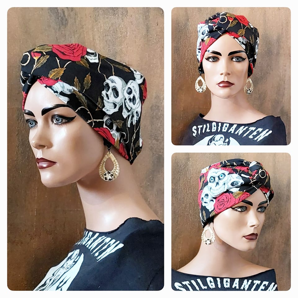 Wir rocken mit Stil - Turban Haarband "Skulls & Roses"