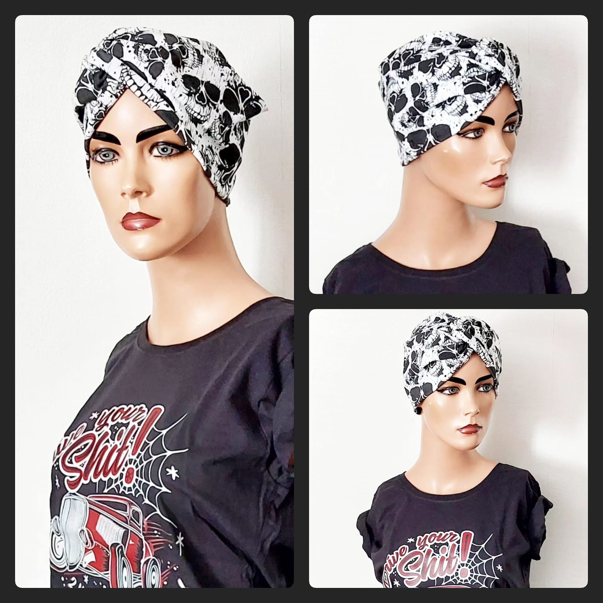 Stilgiganten Kustom Turban Haarband "Crazy Dark Skulls"