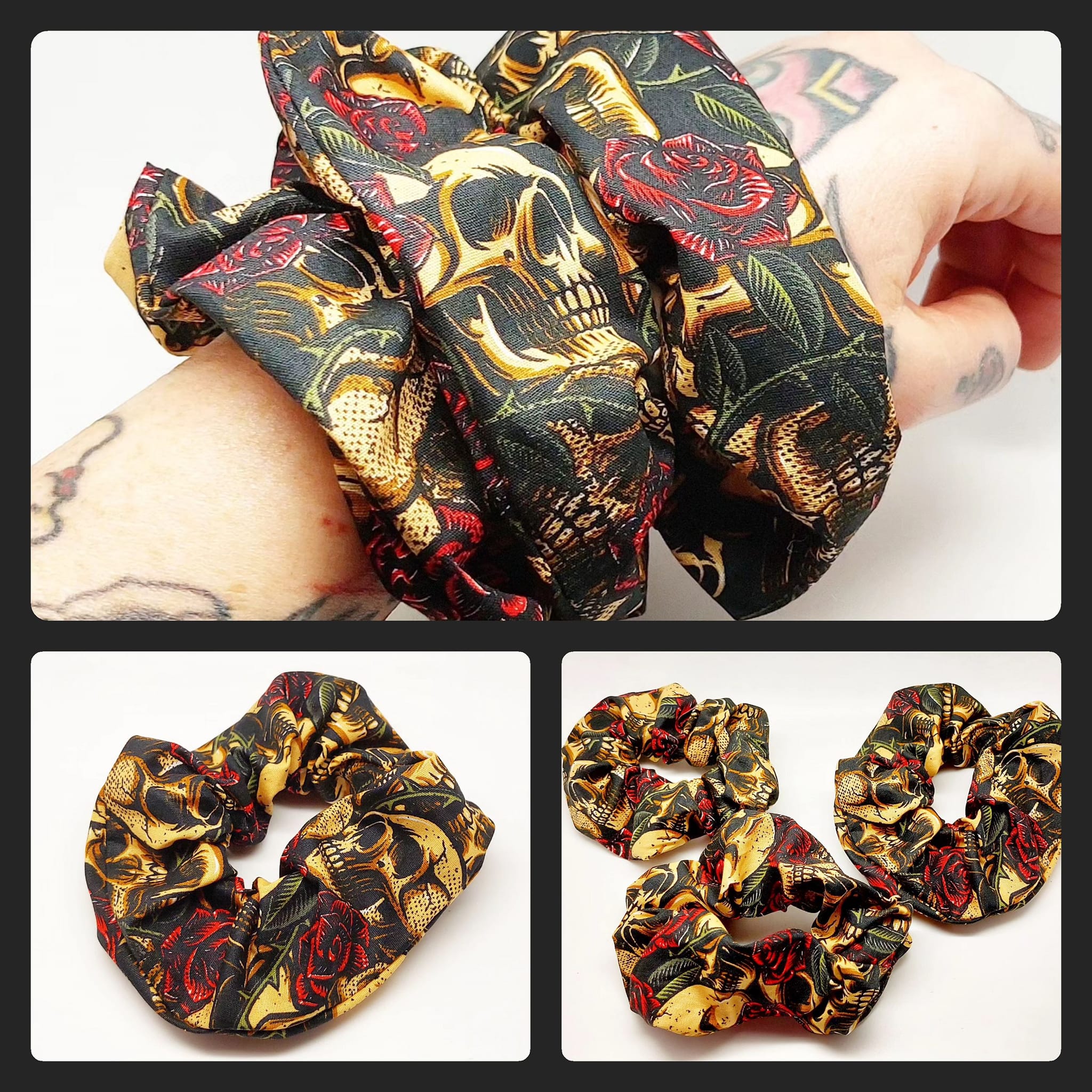 Wir rocken mit Stil - Scrunchie / Zopfgummi "Skulls & Roses"