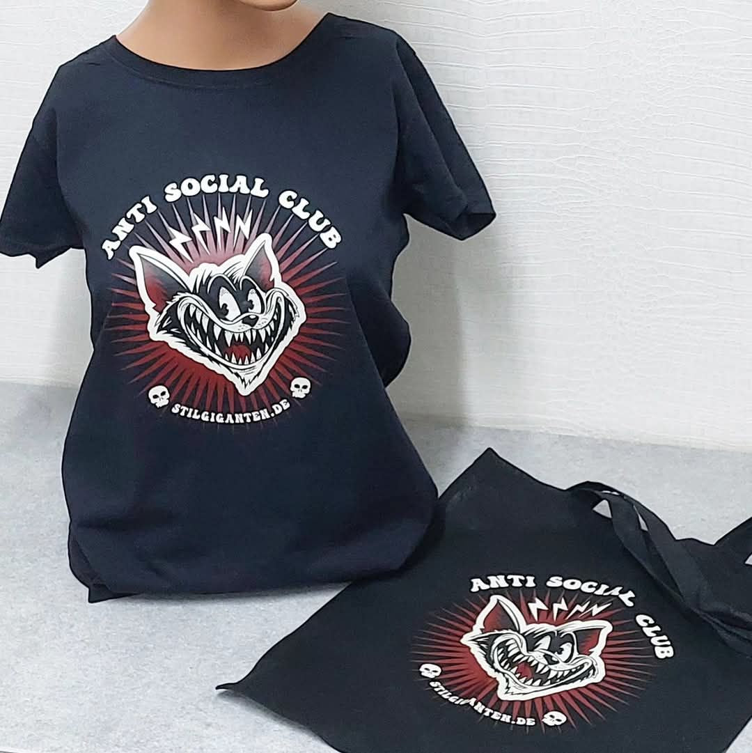 Stilgiganten Mädels T- Shirt "BAD CAT - Anti Social Club"