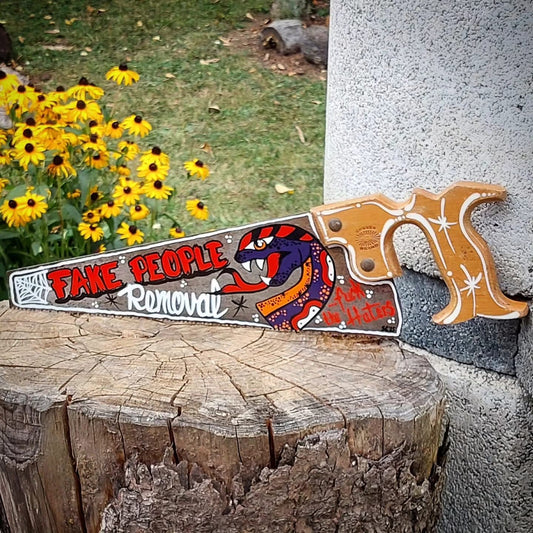 Stilgiganten Kustom Säge "FAKE PEOPLE REMOVAL ... f*ck the Haters"