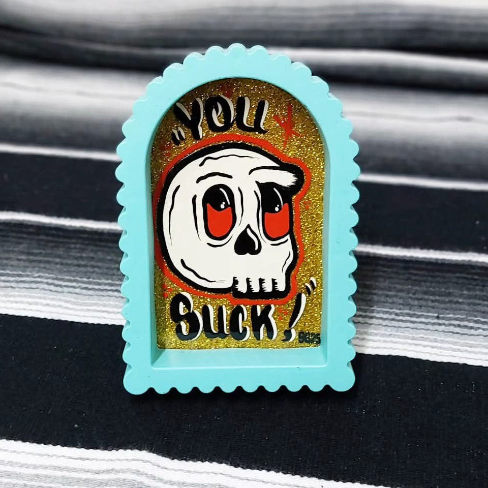 Stilgiganten Kustom Deko Accessoire "Crazy Tattoo Skull - YOU S*CK"