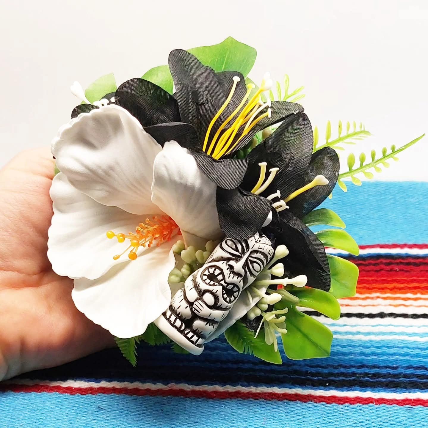 Große Stilgiganten Haarblumenspange "TIKI - Black & White Edition No.2"