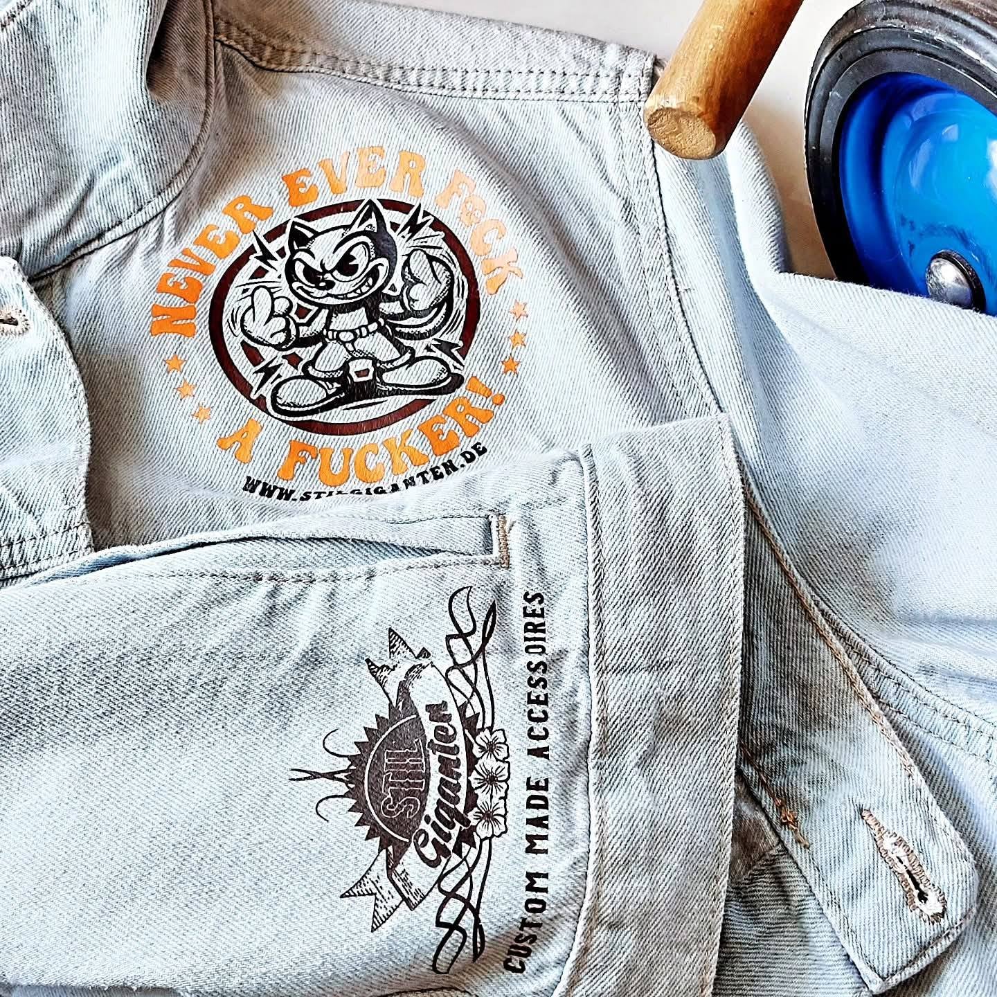 Stilgiganten Kustom Jeansjacke "NEVER EVER F*CK A F*CKER"